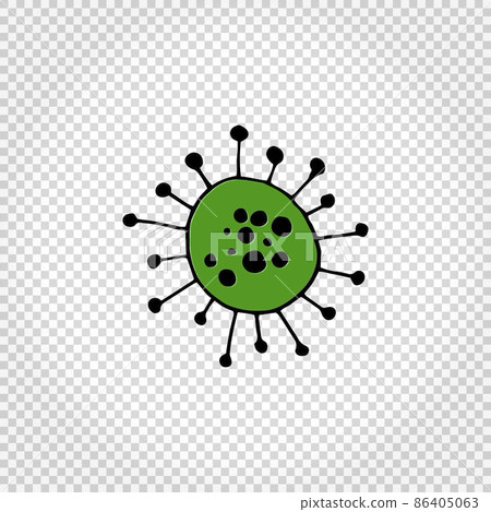 Virus and bacteria hand drawn icon. Simple colored green doodle illustration. Isolated on transparent. Vector. 86405063