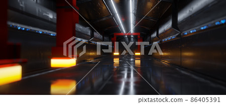 sifi tunnel with neon lights 86405391