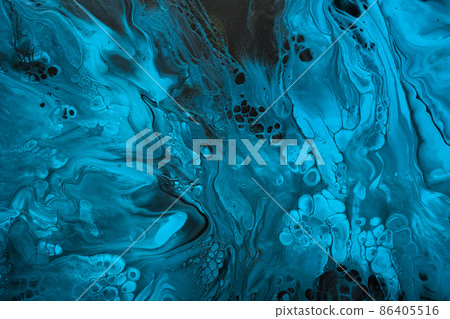 Fluid Art. Blue abstract wave swirls on black background. Marble effect background or texture Fluid Art. Blue abstract wave swirls on black background. Marble effect background or texture 86405516