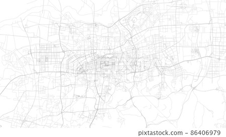 Jinan map city poster province, white and grey horizontal background vector map. Municipality area road map. Widescreen skyline panorama. 86406979