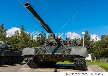 Russia. Leningrad region. September 10, 2021. T-80 tank near the museum-panorama of the Breakthrough of the siege of Leningrad. Russia. Leningrad region. September 10, 2021. T-80 tank near the museum-panorama of the Breakthrough of the siege of Leningrad. 86408478