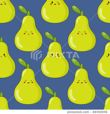Seamless pattern of cute kawaii pear. Fruit print with different emotions of pear. 86408948