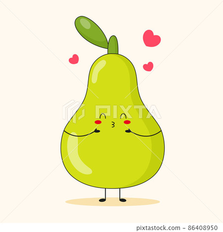 Cute green pear character in love on white background. Happy kawaii pear. 86408950