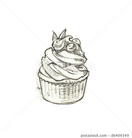 Cupcakes. Hand painted graphics illustrations cupcakes design for holidays, coffee shops, greeting cards, packaging, for party wedding invitations, scrapbooking paper, dessert cafe menu, stationery 86409349