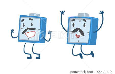 Red Alarm Clock Character Jumping and Smiling Vector Illustration Set 86409422