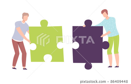 Young Man Holding Huge Jigsaw Puzzle Vector Set Young Man Holding Huge Jigsaw Puzzle Vector Set 86409448