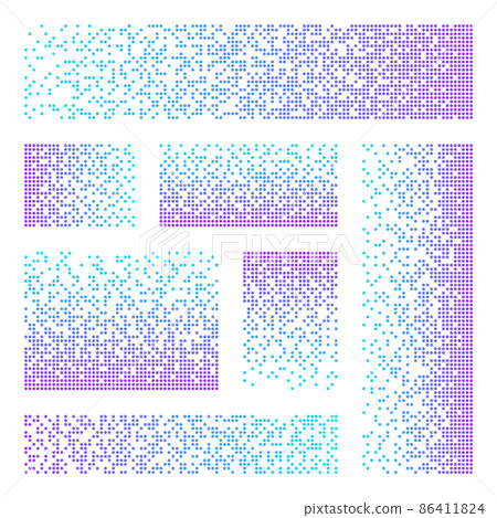 Pixel disintegration, decay effect. Various rectangular elements made of colorful round shapes 86411824