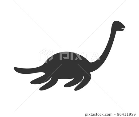 Nessie or Loch Ness monster silhouette. Famous creature in Scottish folklore. Dinosaur plesiosaur icon isolated on white background 86411959