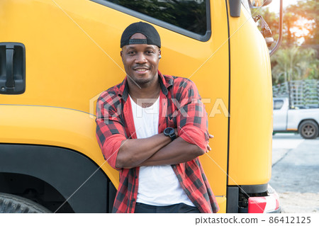 Owner Man Truck Driver In Business transport smile satisfied with service. Owner Man Truck Driver In Business transport smile satisfied with service. 86412125