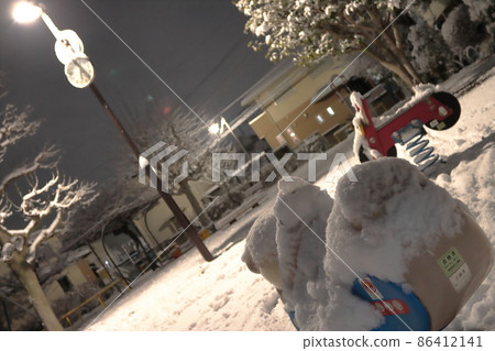 [Tokyo] A park at night enveloped in silence as snow piles up 86412141