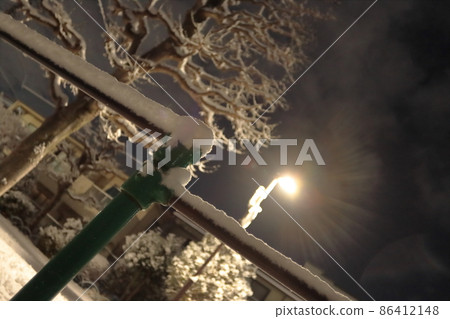 [Tokyo] A park at night enveloped in silence as snow piles up 86412148