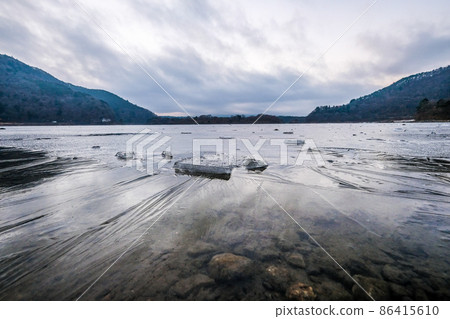Frozen Lake Shoji and ice blocks in Yamanashi Prefecture 86415610