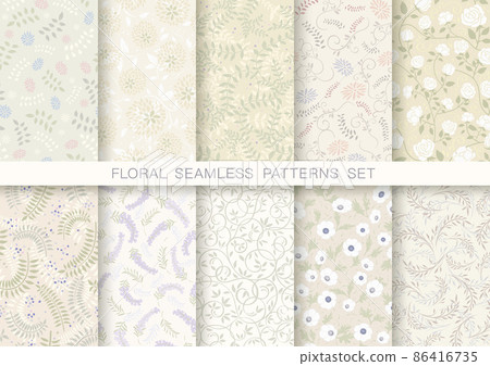 一組垂直和水平方向的無縫植物圖案 一組垂直和水平方向的無縫植物圖案 86416735