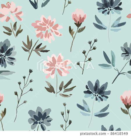 Seamless pattern with cute delicate pastel flowers in watercolor style isolated on white background. Seamless pattern with cute delicate pastel flowers in watercolor style isolated on white background. 86418549