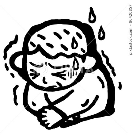 一位患有胃痛、身體狀況不佳、單色線條畫的老婦人 一位患有胃痛、身體狀況不佳、單色線條畫的老婦人 86420857
