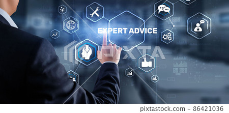 Expert advice. Businessman hand touching inscription on virtual screen Expert advice. Businessman hand touching inscription on virtual screen 86421036