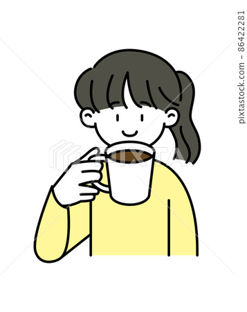 Woman drinking coffee with a smile 86422281