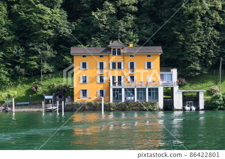 View from the pleasure boat on Lake Lugano, Switzerland Customs (smuggling) museum 86422801