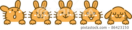 Illustration of side-by-side rabbits, brown with a little face 86423150