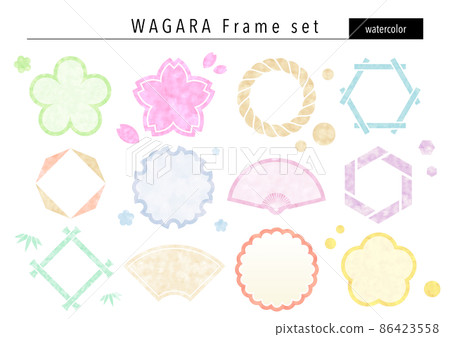 Watercolor Japanese pattern frame set 86423558