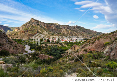 Landscape view of Villanueva del Rio Segura in Valley of Ricote, Murcia Spain 86423951