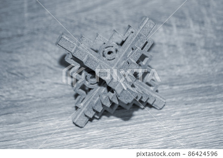 Gray abstract model object printed on 3d printer from powder close-up. Gray abstract model object printed on 3d printer from powder close-up. 86424596