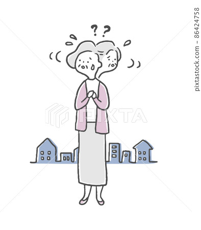 Senior woman who gets lost and becomes anxious Senior woman who gets lost and becomes anxious 86424758