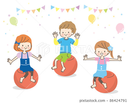 騎著平衡球的男女兒童插畫素材集 騎著平衡球的男女兒童插畫素材集 86424791