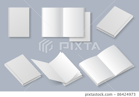 Book mockup set, vector illustration. White blank booklet, brochure, magazine cover. Hardcover, softcover book templates 86424973