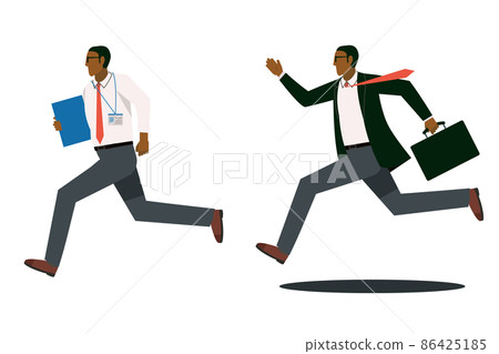 兩種黑色黑人在匆忙中奔跑的男性商人辦公室工作人員的頭像插圖集白色背景 86425185