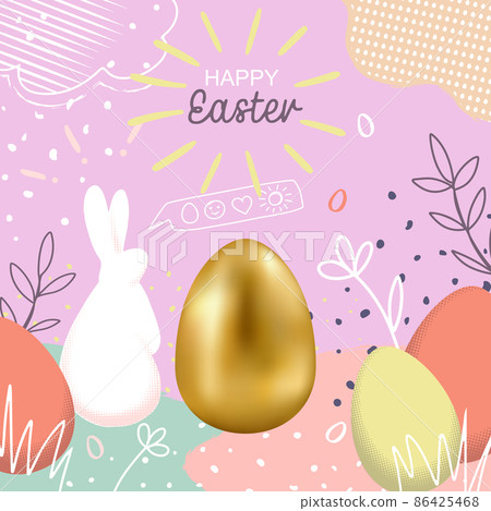Happy Easter hand drawn Cover with realistic... - Stock Illustration ...