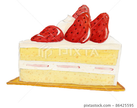 A delicious cream and sponge cake with plenty of strawberries hand-painted with watercolors 86425595