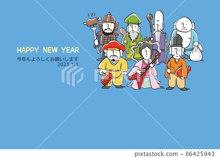 2023 New Year's card design Seven Lucky Gods 86425943