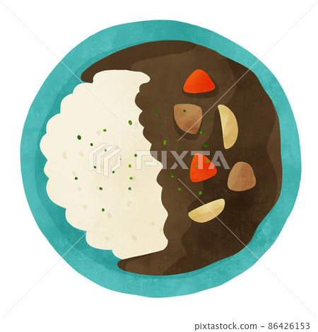 Curry rice hand-drawn illustration of the angle directly above Curry rice hand-drawn illustration of the angle directly above 86426153