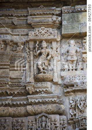 Carved Hira Bhagol, the Eastern gate named after it's architect; Hiradhar, located in Dabhoi, Gujarat, India 86427593