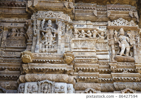 Carved Hira Bhagol, the Eastern gate named after it's architect; Hiradhar, located in Dabhoi, Gujarat, India 86427594