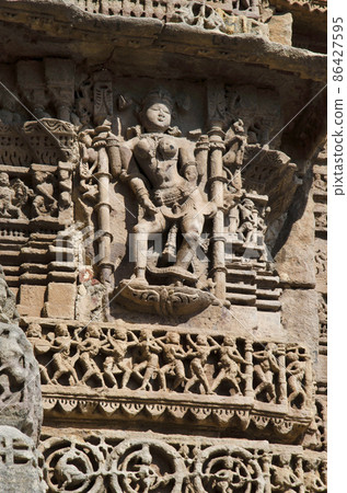 Carved Hira Bhagol, the Eastern gate named after it's architect; Hiradhar, located in Dabhoi, Gujarat, India 86427595