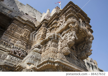 Carved Hira Bhagol, the Eastern gate named after it's architect; Hiradhar, located in Dabhoi, Gujarat, India 86427632