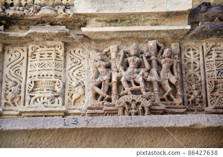 Carved Hira Bhagol, the Eastern gate named after it's architect; Hiradhar, located in Dabhoi, Gujarat, India 86427638