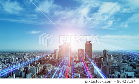 A band of light flowing through the city 86428184