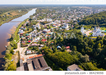 Aerial view of cathedral of Annunciation and Klyazma river. Gorokhovets. Russia 86429098