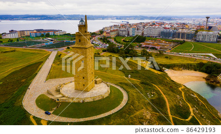 La Coruna lighthouse aerial view 86429193