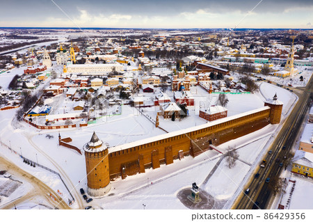 View from drone of Kolomna cityscape with Kremlin 86429356