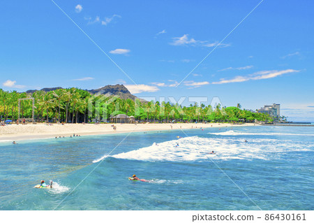 鑽石頭和庫希奧海灘，歐胡島，夏威夷 86430161