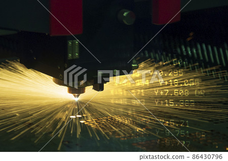 Abstract scene fiber laser cutting machine cutting machine and G-code data background. Abstract scene fiber laser cutting machine cutting machine and G-code data background. 86430796
