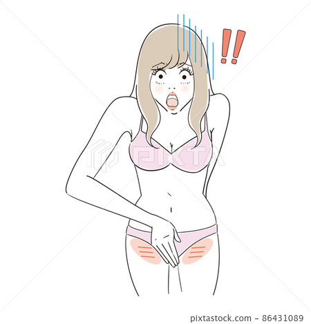 Female suffering from unwanted hair on the bikini line Female suffering from unwanted hair on the bikini line 86431089