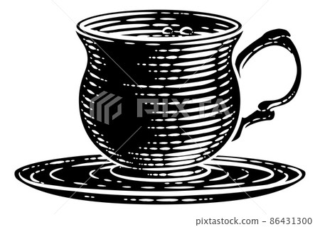 Coffee Tea Cup Hot Drink Mug Woodcut Etching 86431300