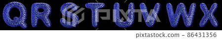 Realistic 3D letters set Q, R, S, T, U, V, W, X made of blue plastic. 86431356