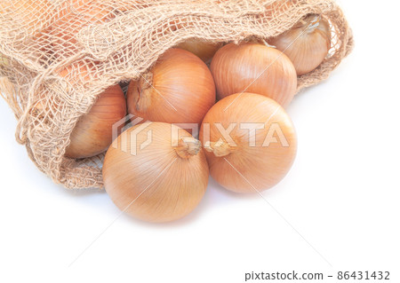 Onion in a jute bag [white background] 86431432