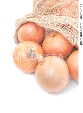 Onion in a jute bag [white background] 86431434